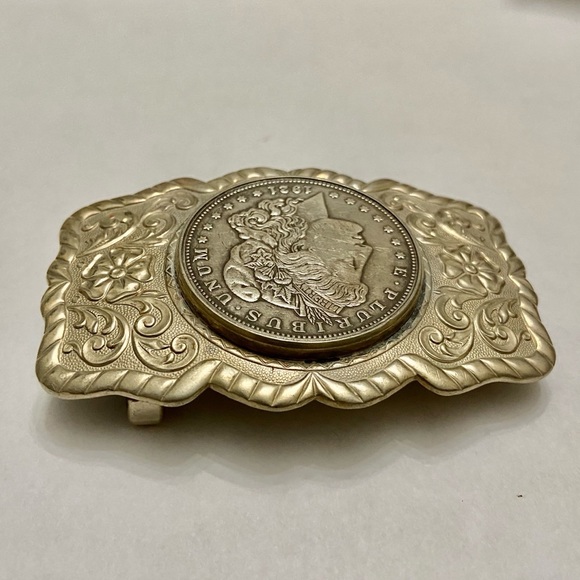 Antique 1921 Silver Morgan Dollar Coin Buckle 3.25in x 2.25in - Picture 4 of 10